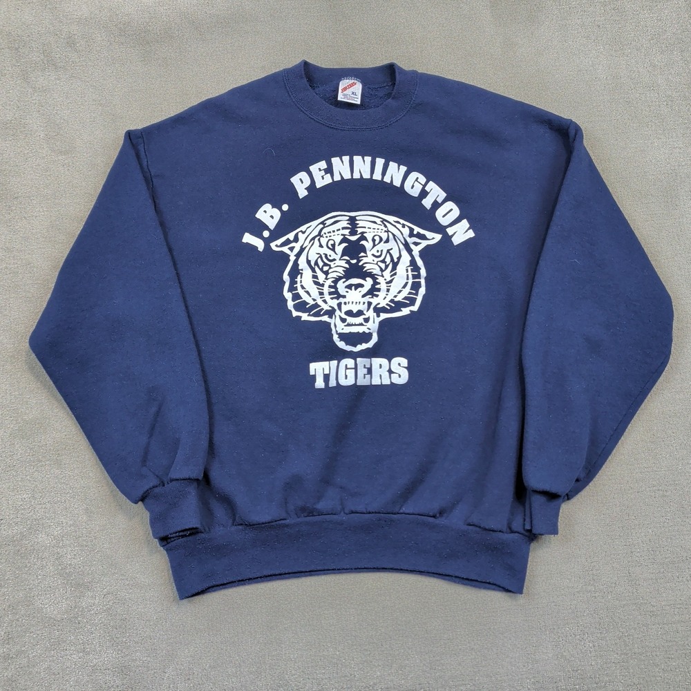 Vintage Jerzees Sweatshirt Mens XL Navy Blue J.B. Pennington Tigers Graphic